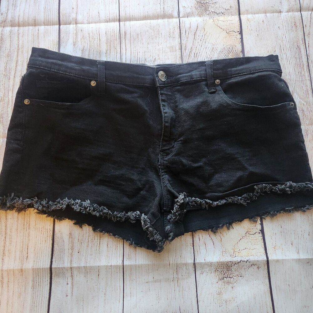 Mudd FLX Stretch Black Denim Cut-Off Shorts Womens Size 17